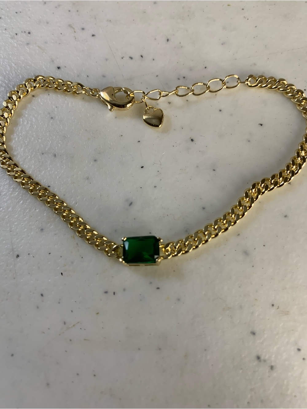 14k Gold filled Chain Bracelet with Emerald Green Stone